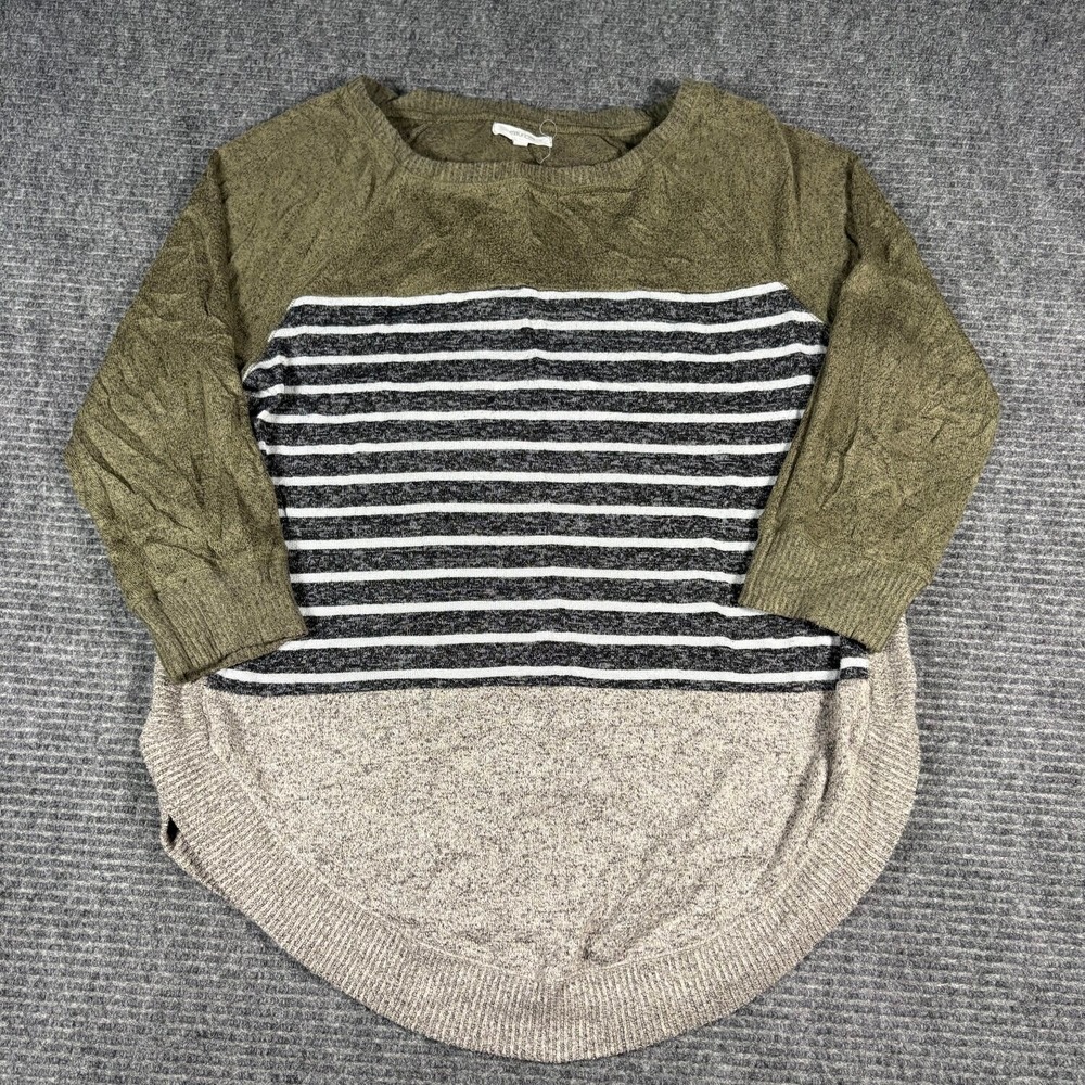 Maurices Sweater Womens Small Green Striped Excellent Colorblock Raglan Knit